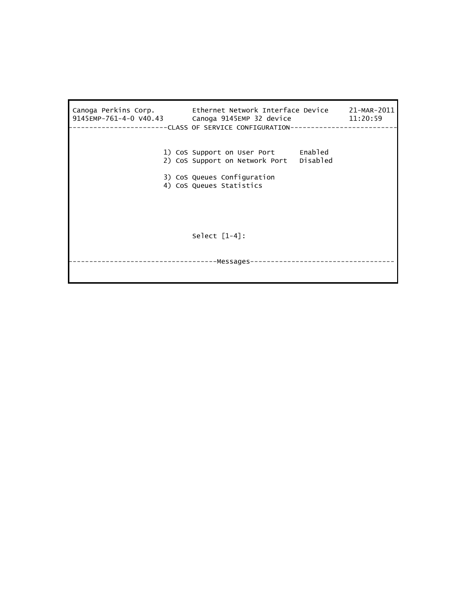 2 cos support, 1 enabling or disabling cos support | CANOGA PERKINS 9145EMP NID Software Version 4.0 User Manual | Page 124 / 229