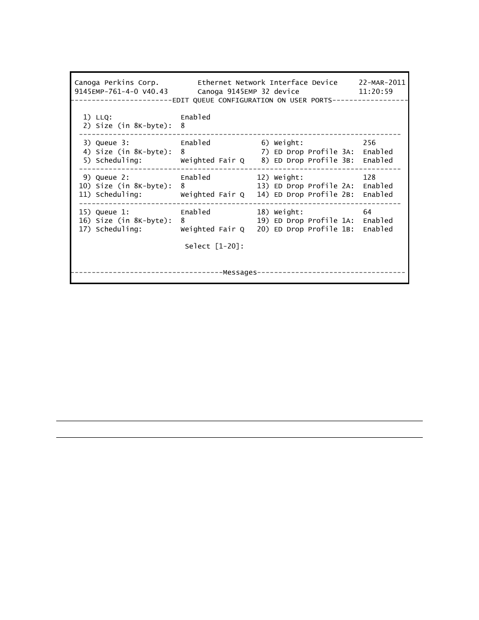 4 queues configuration on network ports | CANOGA PERKINS 9145EMP NID Software Version 4.0 User Manual | Page 134 / 229