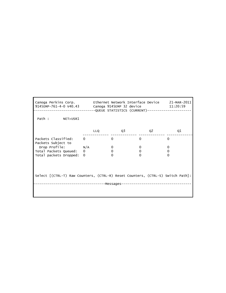 4 queue statistics | CANOGA PERKINS 9145EMP NID Software Version 4.0 User Manual | Page 139 / 229