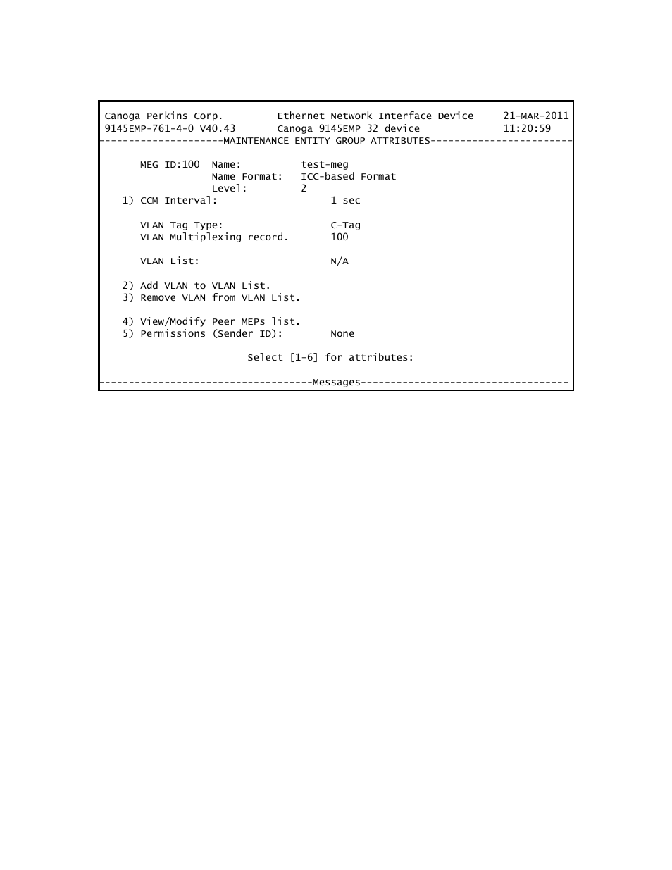 6 maintenance end points | CANOGA PERKINS 9145EMP NID Software Version 4.0 User Manual | Page 166 / 229