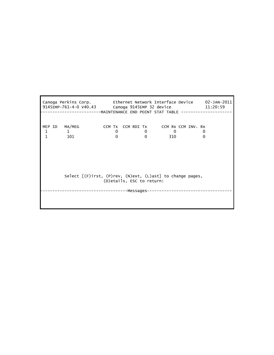 1 mep statistics | CANOGA PERKINS 9145EMP NID Software Version 4.0 User Manual | Page 189 / 229