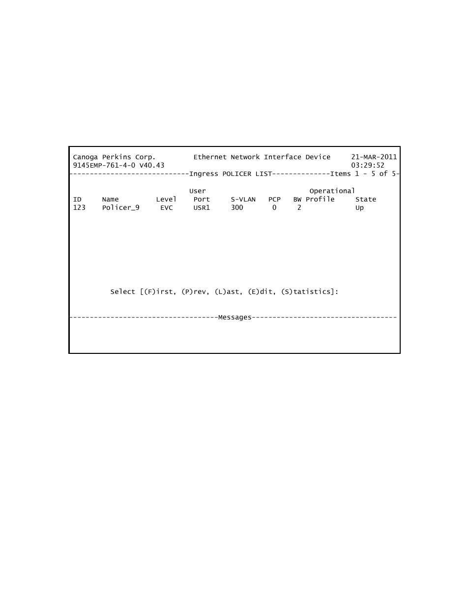 6 user to network ingress policers, 1 modifying a policer | CANOGA PERKINS 9145EMP NID Software Version 4.0 User Manual | Page 222 / 229