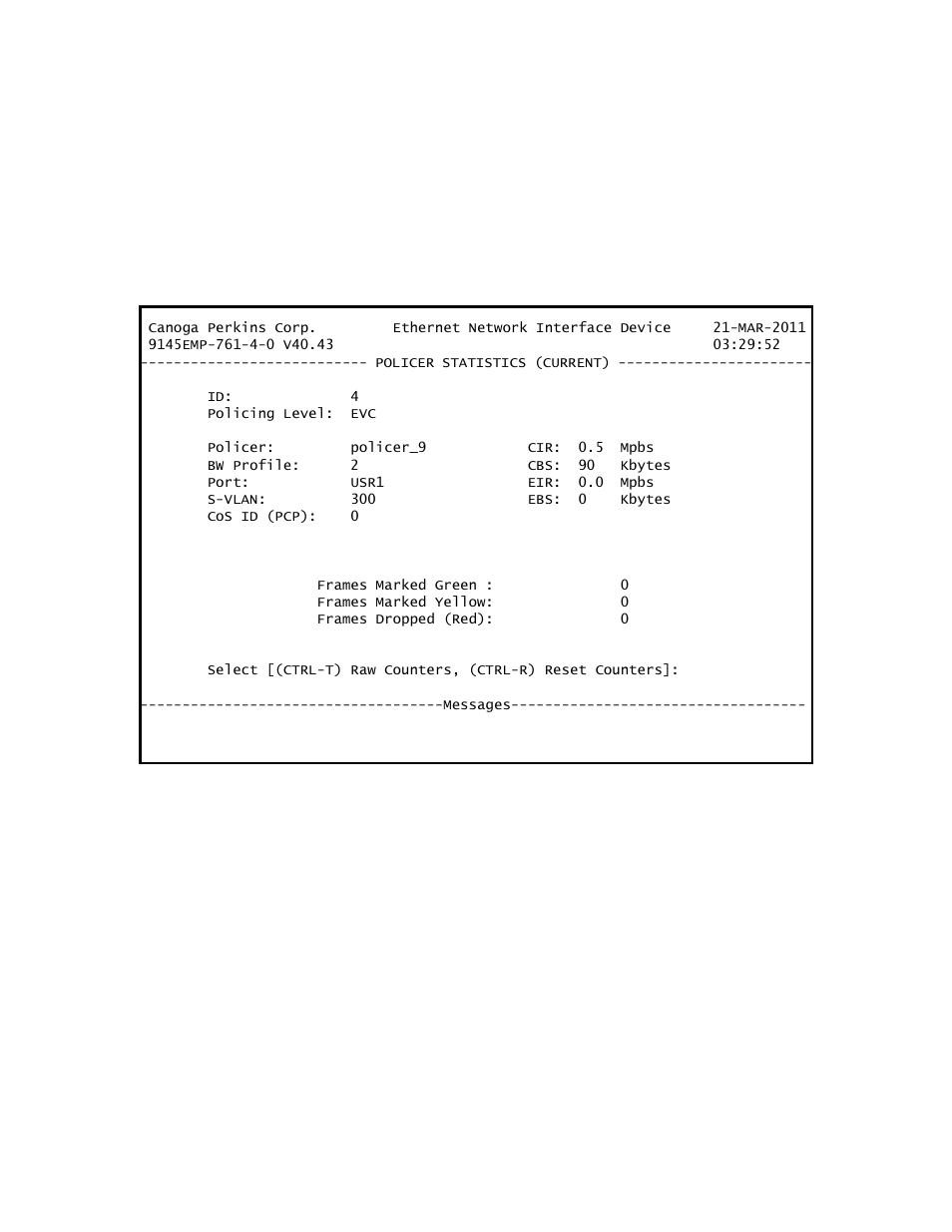 2 viewing policer statistics | CANOGA PERKINS 9145EMP NID Software Version 4.0 User Manual | Page 224 / 229