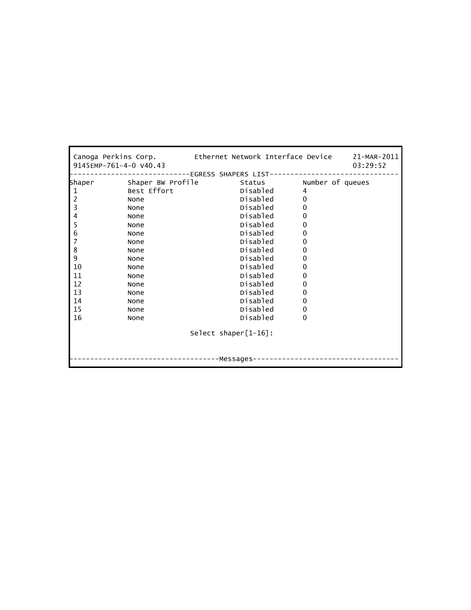 7 user to network egress shapers, 1 viewing the shapers list, 2 modifying a shaper | CANOGA PERKINS 9145EMP NID Software Version 4.0 User Manual | Page 225 / 229
