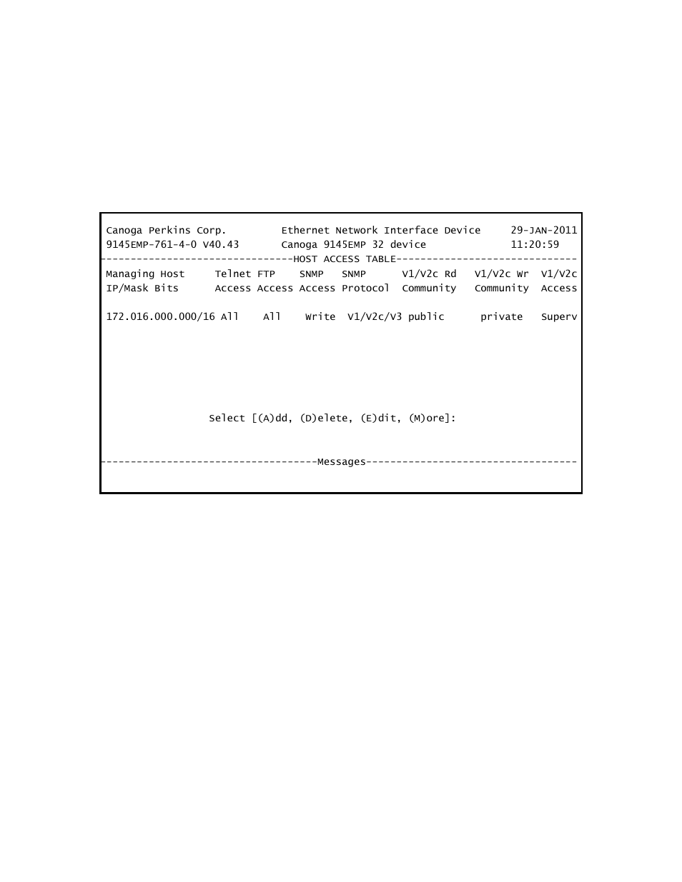 3 host table, 1 add or edit a managing host ip | CANOGA PERKINS 9145EMP NID Software Version 4.0 User Manual | Page 32 / 229