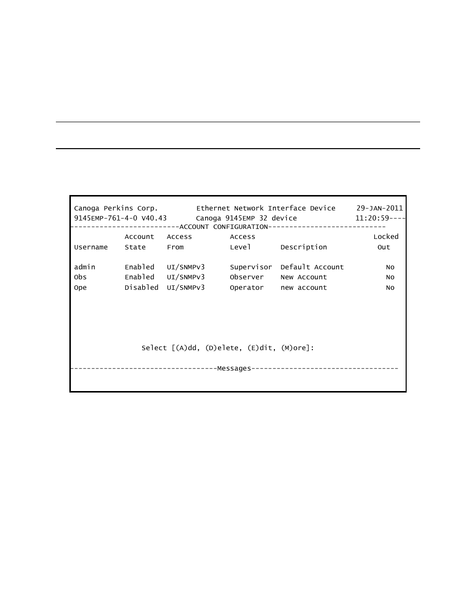 4 account configuration | CANOGA PERKINS 9145EMP NID Software Version 4.0 User Manual | Page 45 / 229