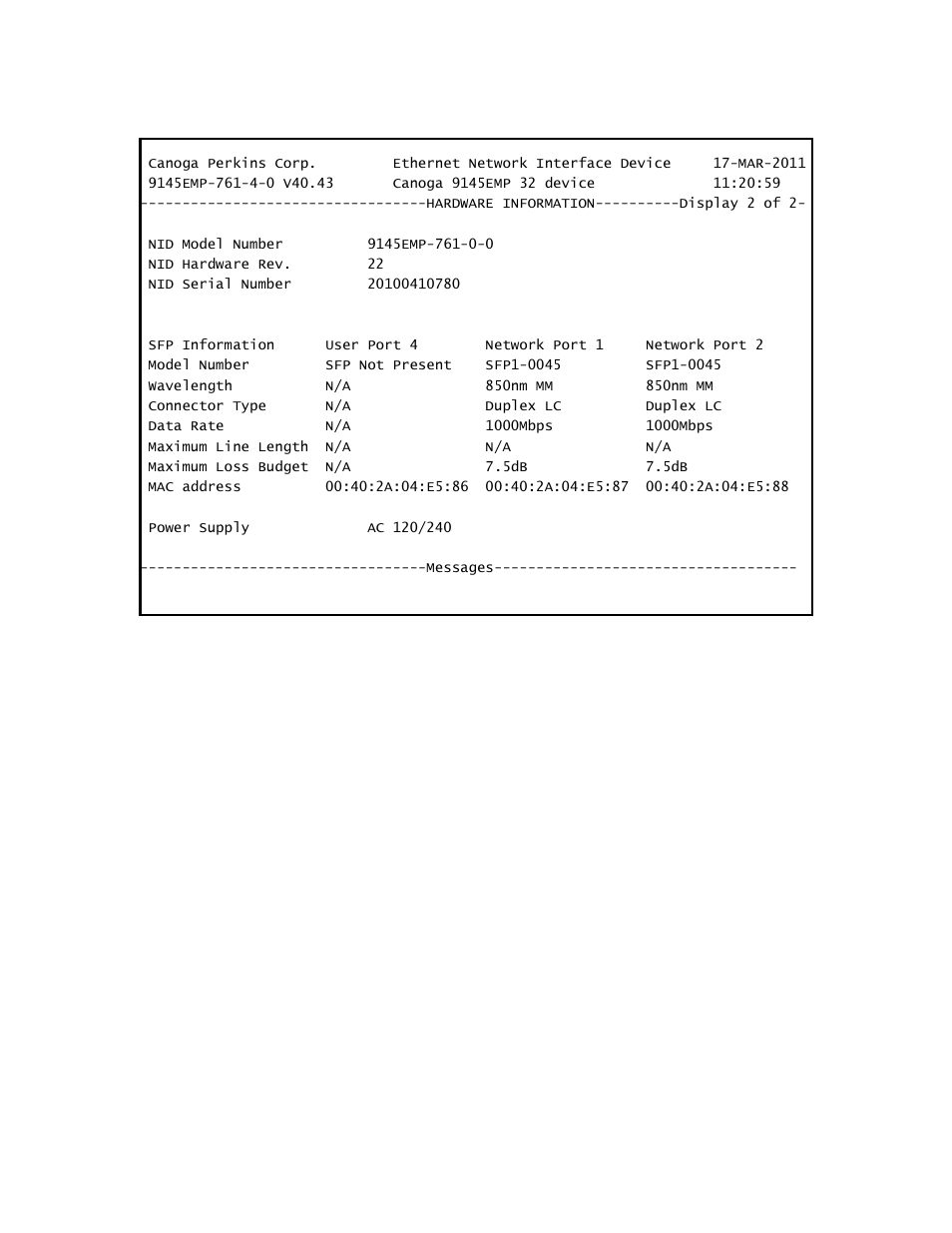 CANOGA PERKINS 9145EMP NID Software Version 4.0 User Manual | Page 56 / 229