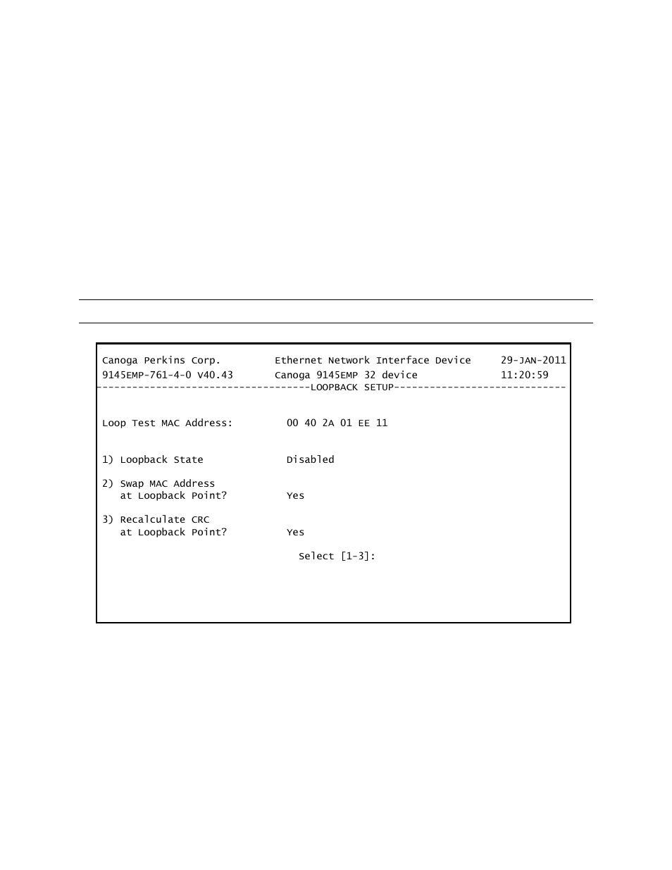 1 loopback setup | CANOGA PERKINS 9145EMP NID Software Version 4.0 User Manual | Page 59 / 229
