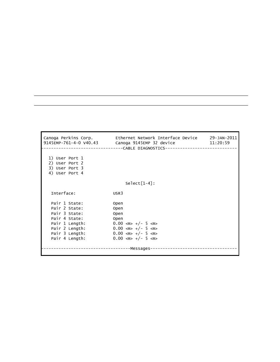 4 cable diagnostics | CANOGA PERKINS 9145EMP NID Software Version 4.0 User Manual | Page 65 / 229