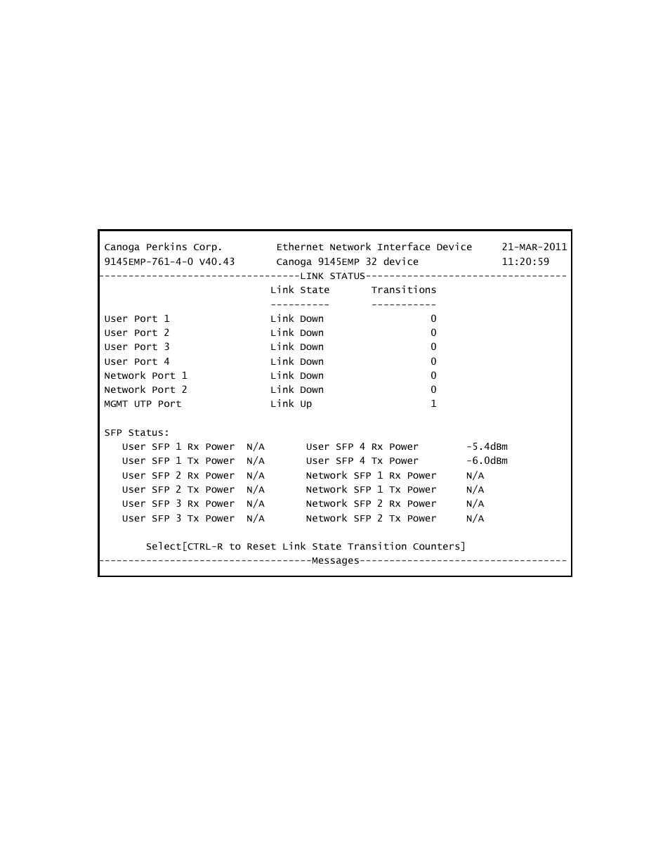 1 link status | CANOGA PERKINS 9145EMP NID Software Version 4.0 User Manual | Page 67 / 229