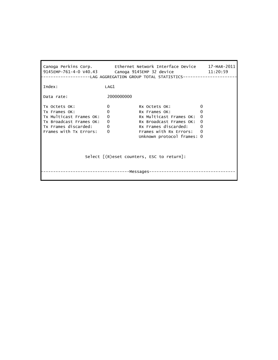 1 aggregation group statistics | CANOGA PERKINS 9145EMP NID Software Version 4.0 User Manual | Page 94 / 229