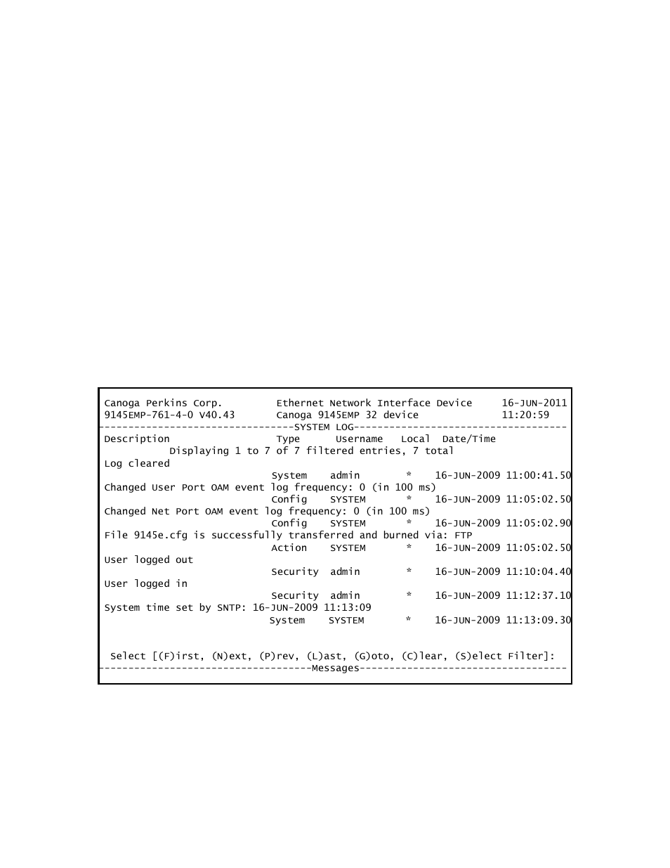 1 system log | CANOGA PERKINS 9145EMP NID Software Version 4.0 User Manual | Page 97 / 229
