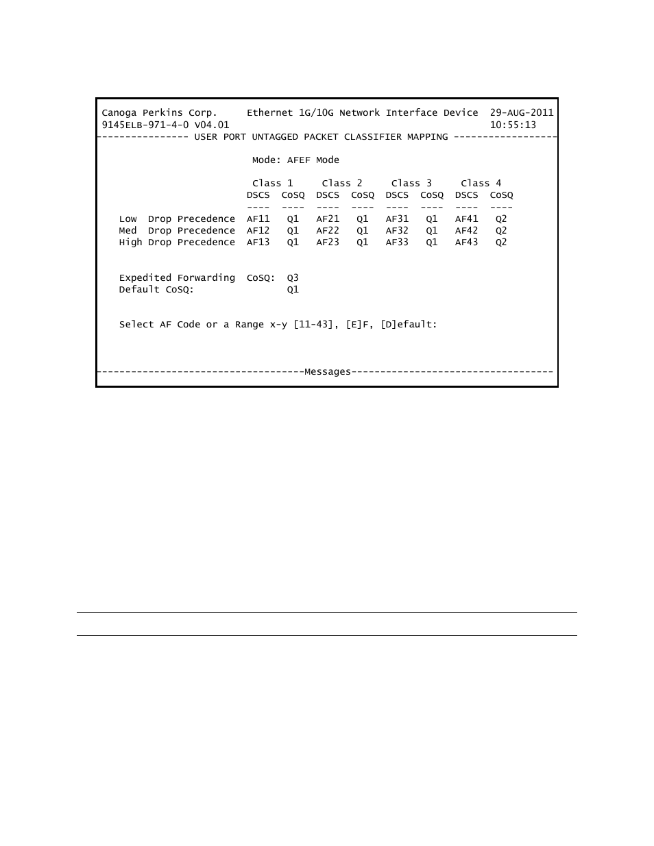 3 queues configuration on user ports | CANOGA PERKINS 9145ELB NID Software Version 4.01 User Manual | Page 109 / 152