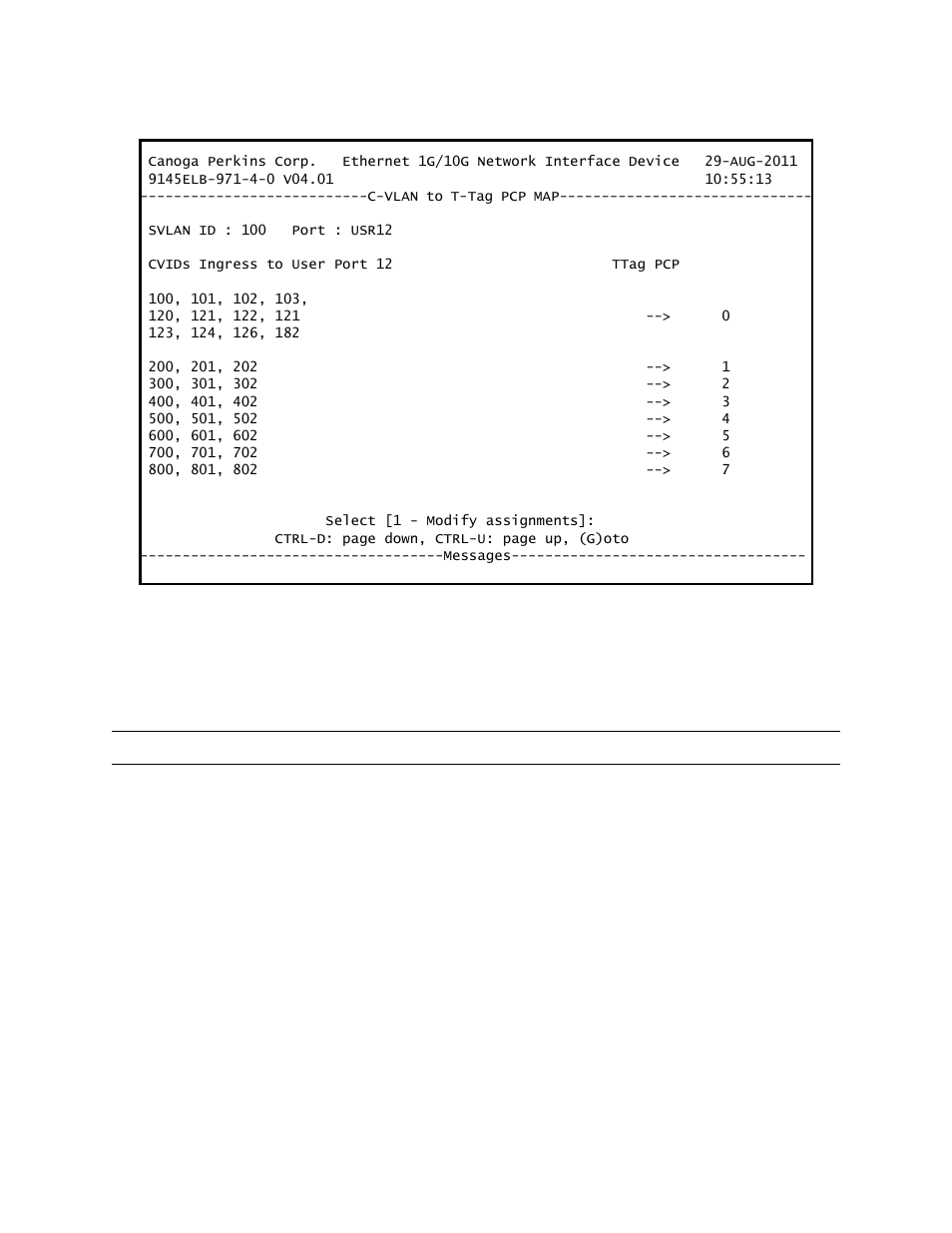 1 viewing or modifying the c-vlan list, See “viewing or | CANOGA PERKINS 9145ELB NID Software Version 4.01 User Manual | Page 128 / 152