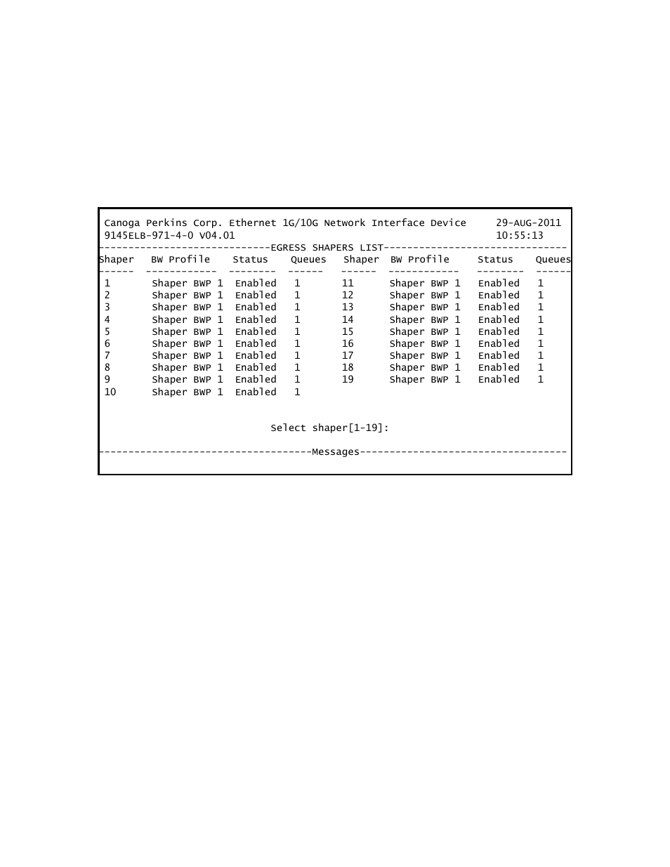 7 user to network egress shapers, 1 viewing the shapers list, 2 modifying a shaper | CANOGA PERKINS 9145ELB NID Software Version 4.01 User Manual | Page 148 / 152