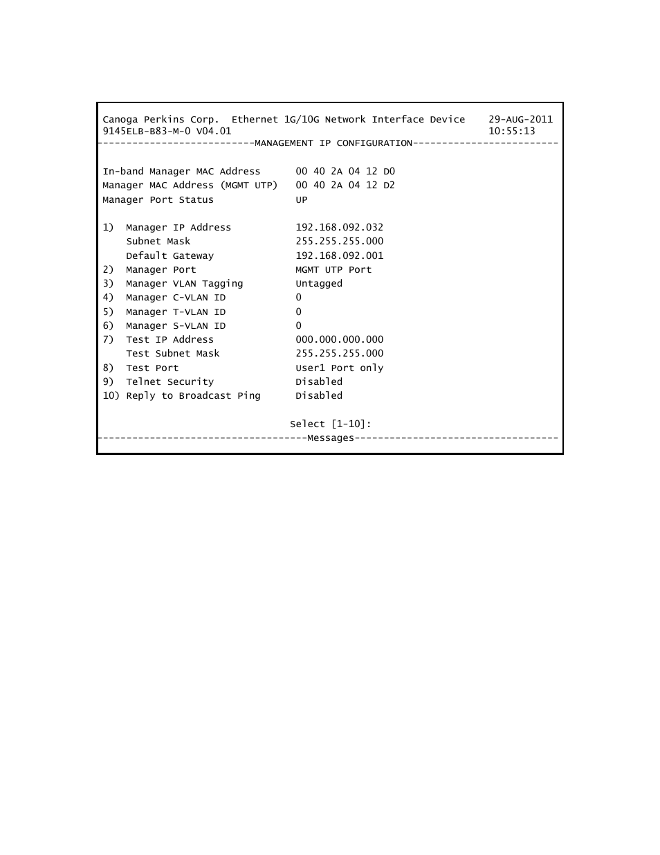 CANOGA PERKINS 9145ELB NID Software Version 4.01 User Manual | Page 26 / 152