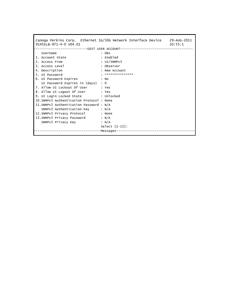 CANOGA PERKINS 9145ELB NID Software Version 4.01 User Manual | Page 44 / 152