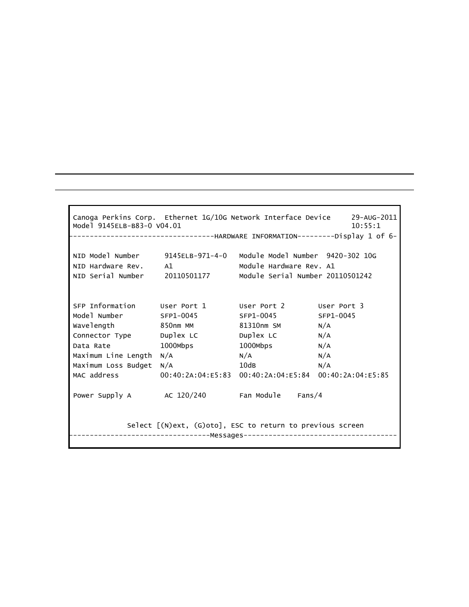 8 hardware information | CANOGA PERKINS 9145ELB NID Software Version 4.01 User Manual | Page 52 / 152