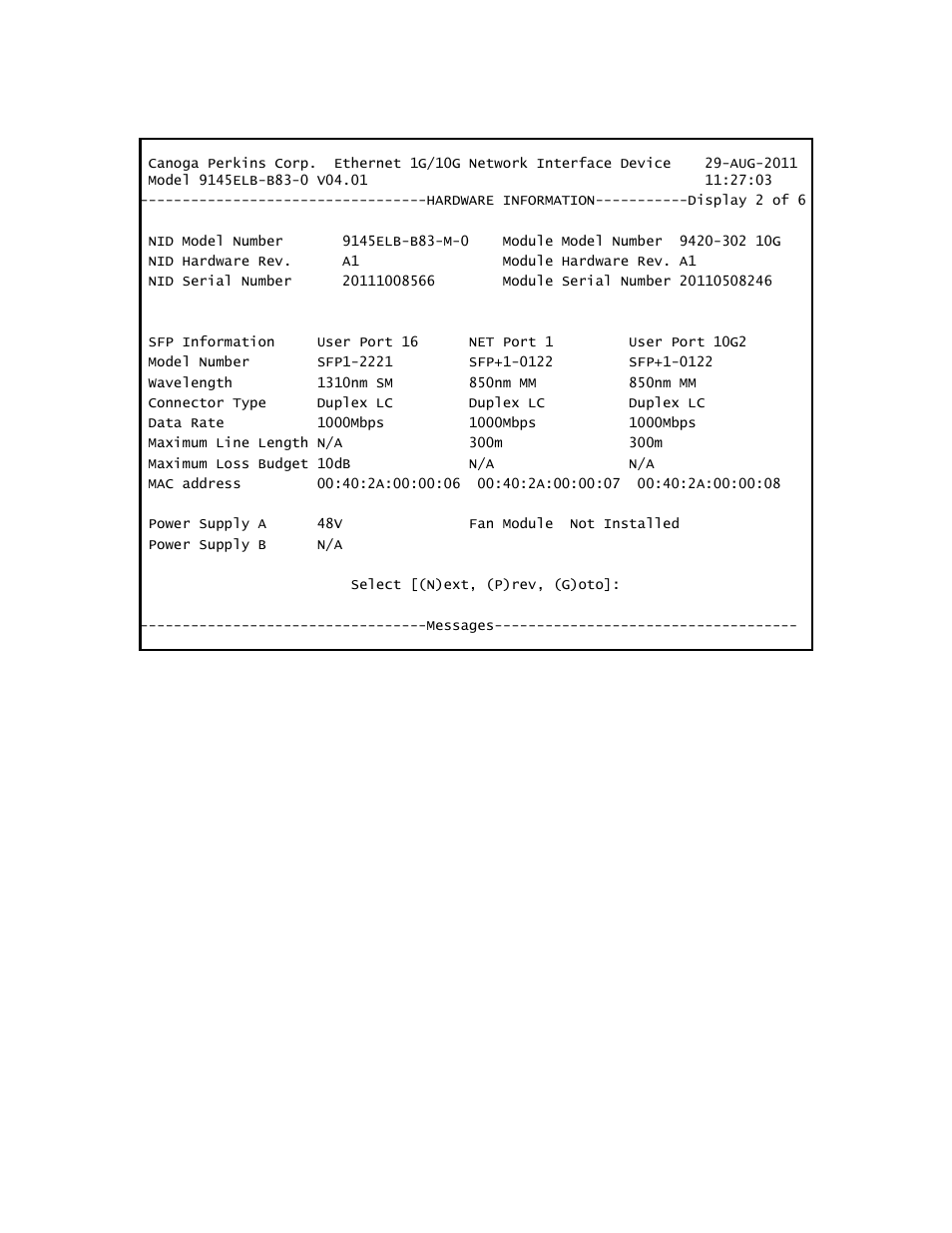 CANOGA PERKINS 9145ELB NID Software Version 4.01 User Manual | Page 53 / 152