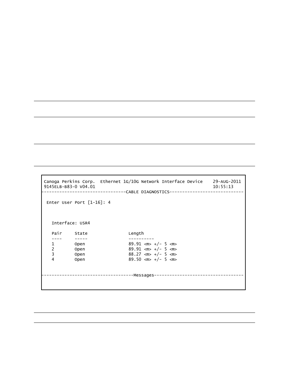 4 cable diagnostics | CANOGA PERKINS 9145ELB NID Software Version 4.01 User Manual | Page 63 / 152