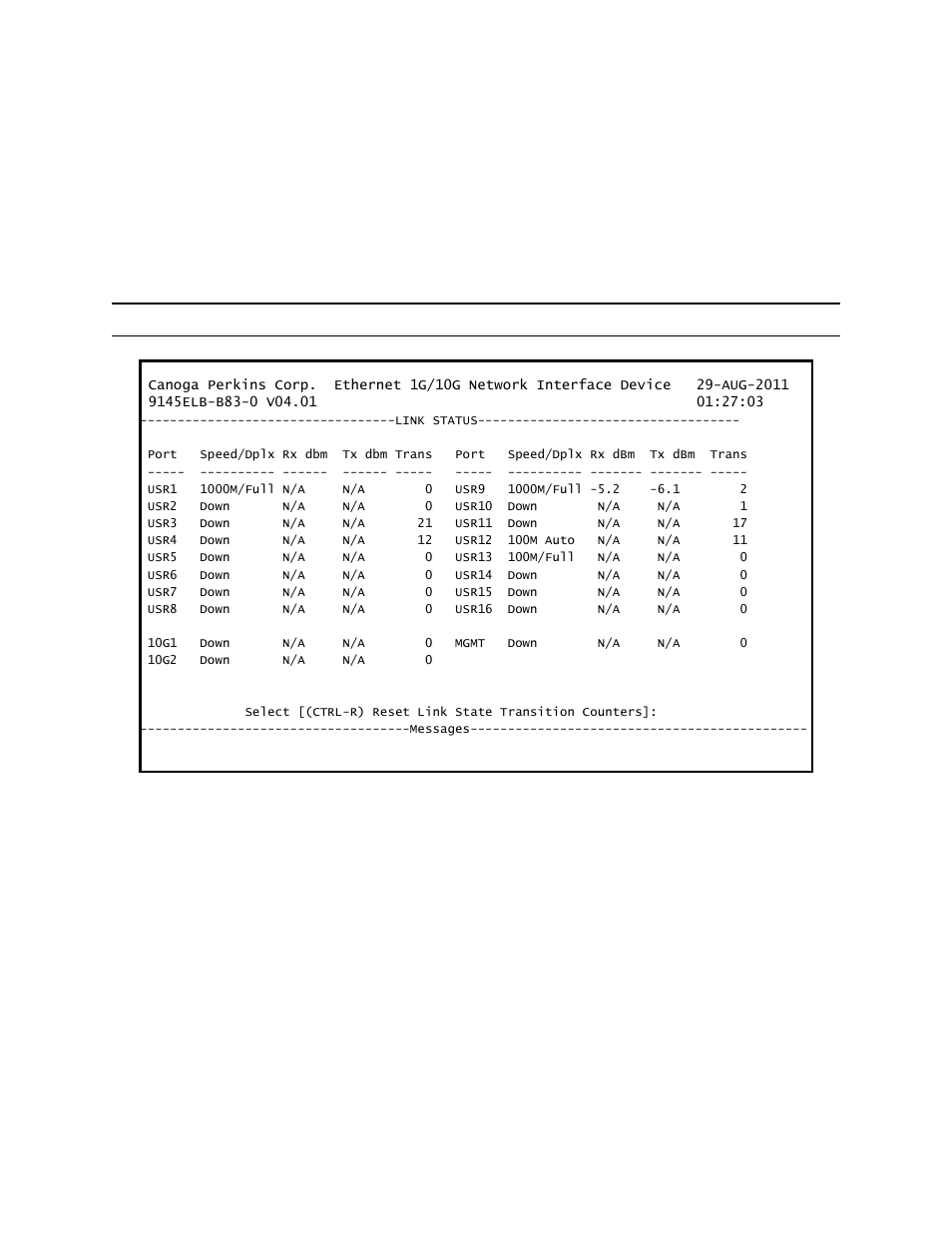 1 link status | CANOGA PERKINS 9145ELB NID Software Version 4.01 User Manual | Page 66 / 152