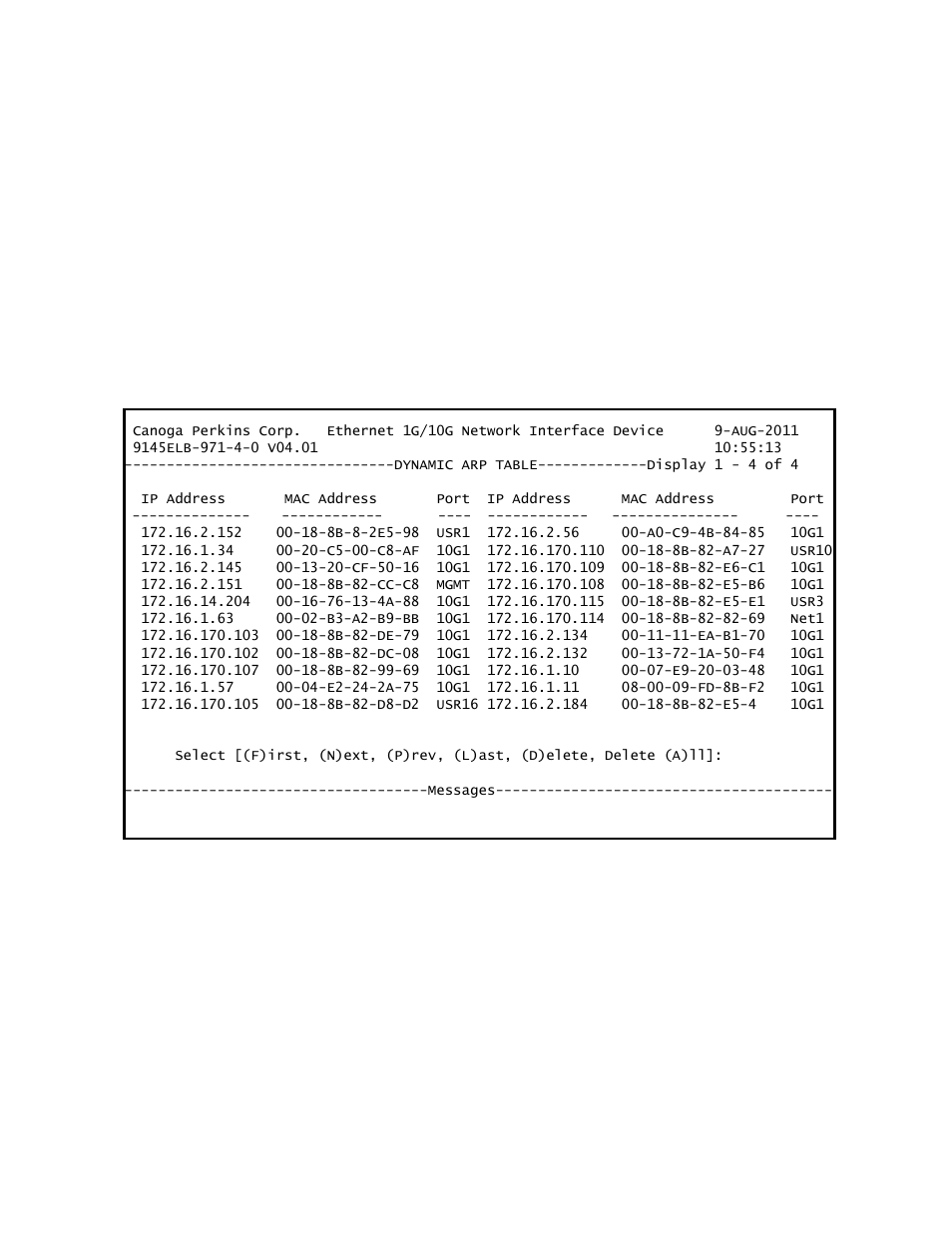7 dynamic arp table | CANOGA PERKINS 9145ELB NID Software Version 4.01 User Manual | Page 91 / 152