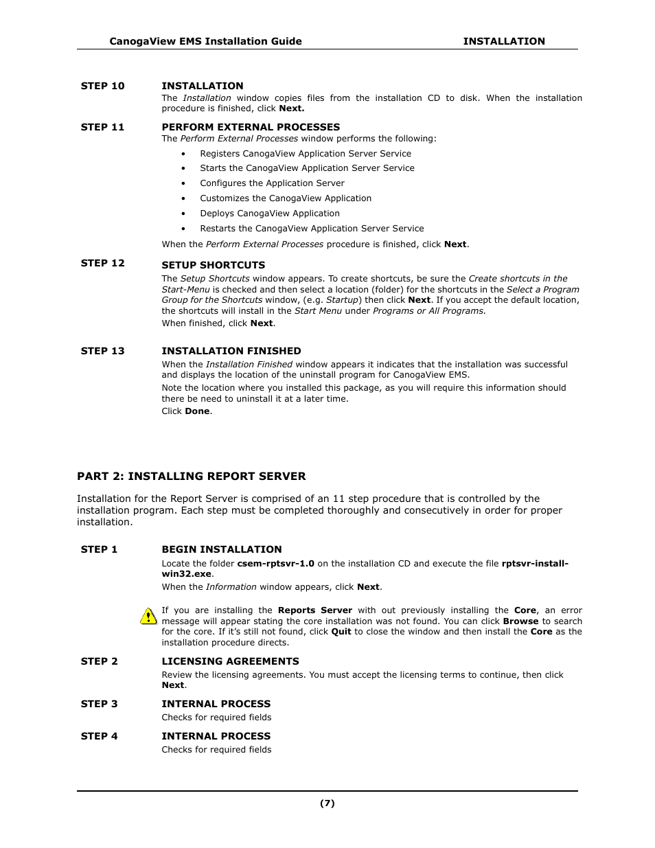 Part 2: installing report server | CANOGA PERKINS CanogaView EMS User Manual | Page 11 / 25