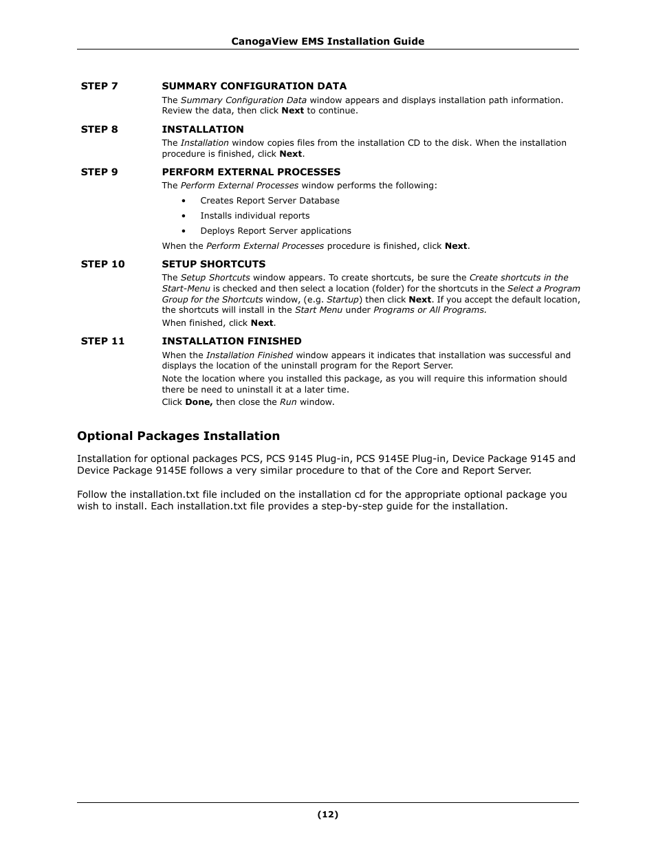 Optional packages installation | CANOGA PERKINS CanogaView EMS User Manual | Page 16 / 25