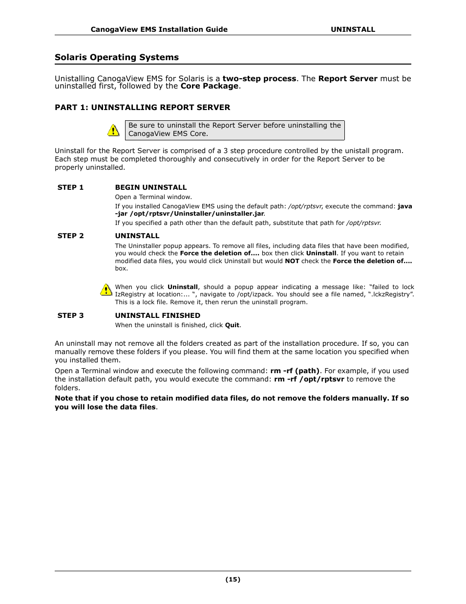Part 1: uninstalling report server | CANOGA PERKINS CanogaView EMS User Manual | Page 19 / 25