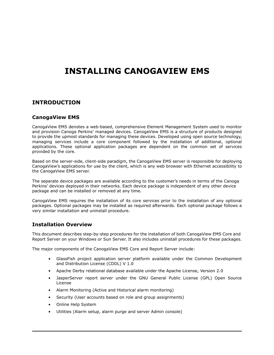 Installing canogaview ems, Introduction, Canogaview ems | Installation overview | CANOGA PERKINS CanogaView EMS User Manual | Page 5 / 25