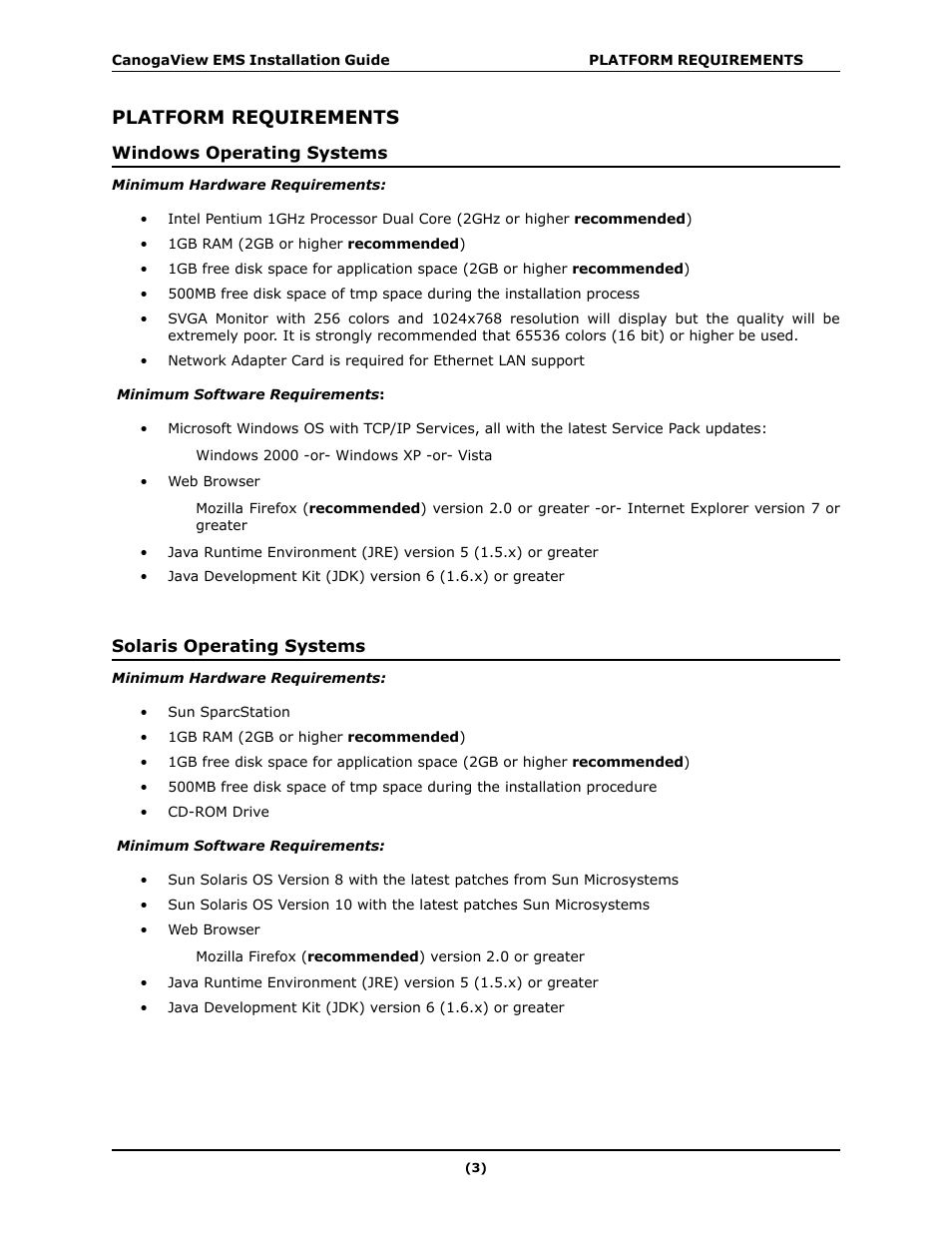 Platform requirements | CANOGA PERKINS CanogaView EMS User Manual | Page 7 / 25