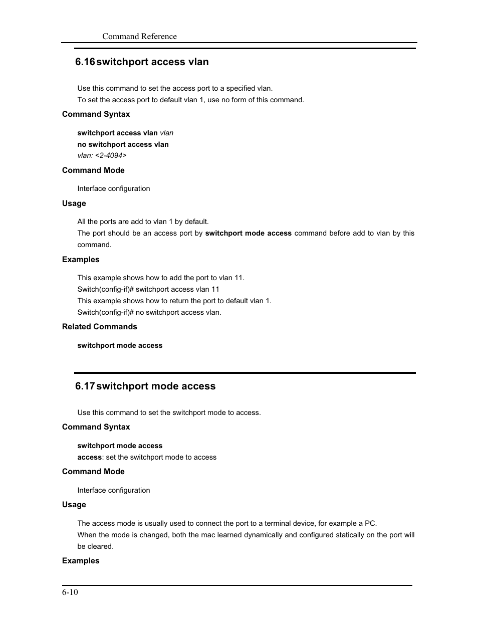 16 switchport access vlan, 17 switchport mode access | CANOGA PERKINS 9171 Command Reference User Manual | Page 100 / 782