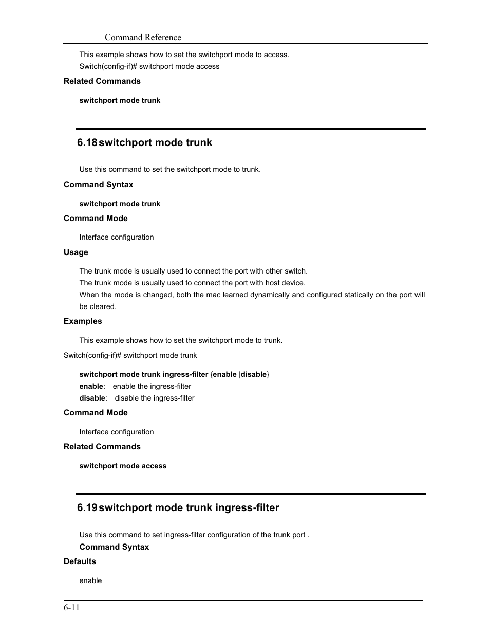 18 switchport mode trunk, 19 switchport mode trunk ingress-filter | CANOGA PERKINS 9171 Command Reference User Manual | Page 101 / 782