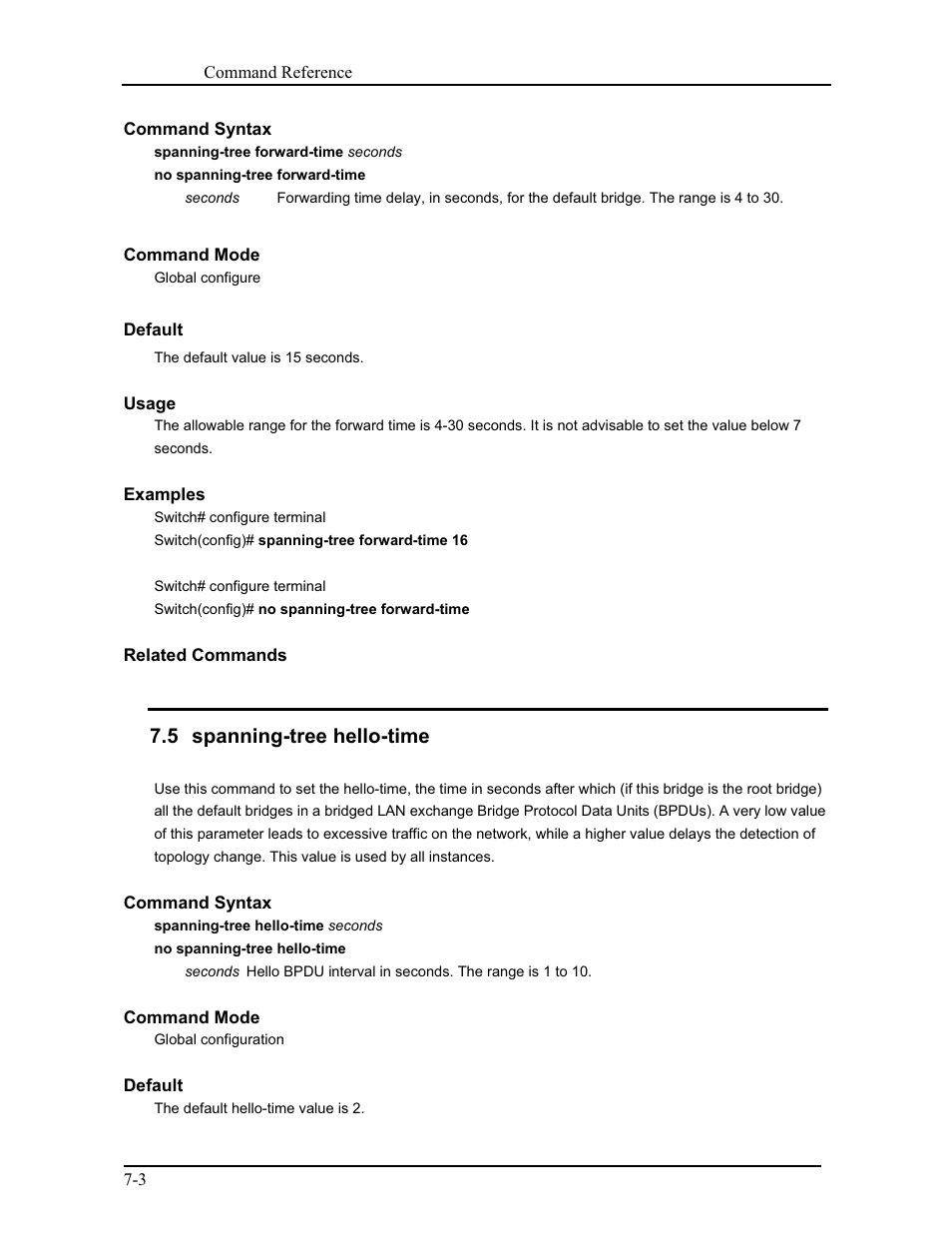 5 spanning-tree hello-time | CANOGA PERKINS 9171 Command Reference User Manual | Page 106 / 782