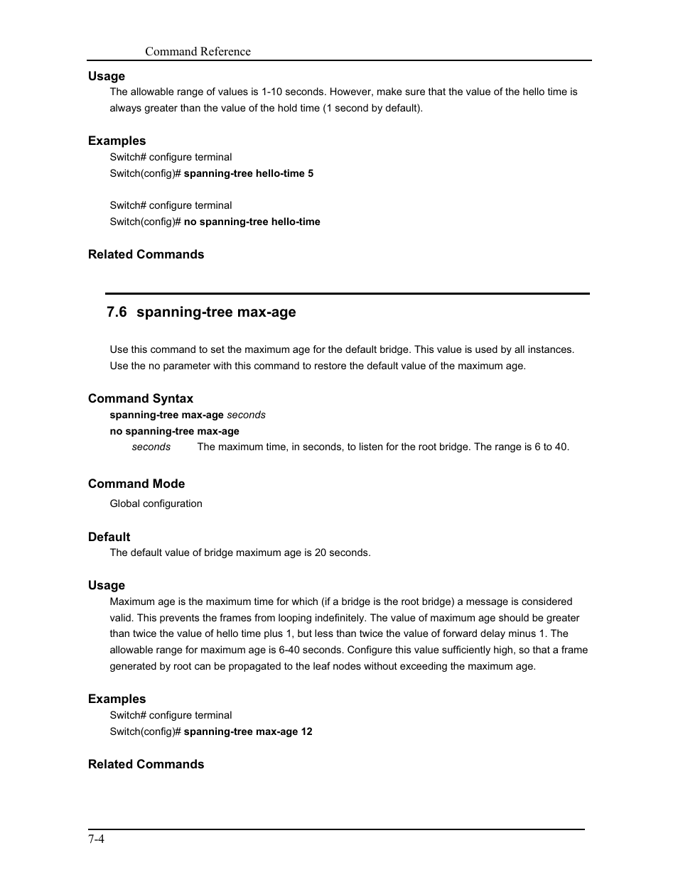 6 spanning-tree max-age | CANOGA PERKINS 9171 Command Reference User Manual | Page 107 / 782