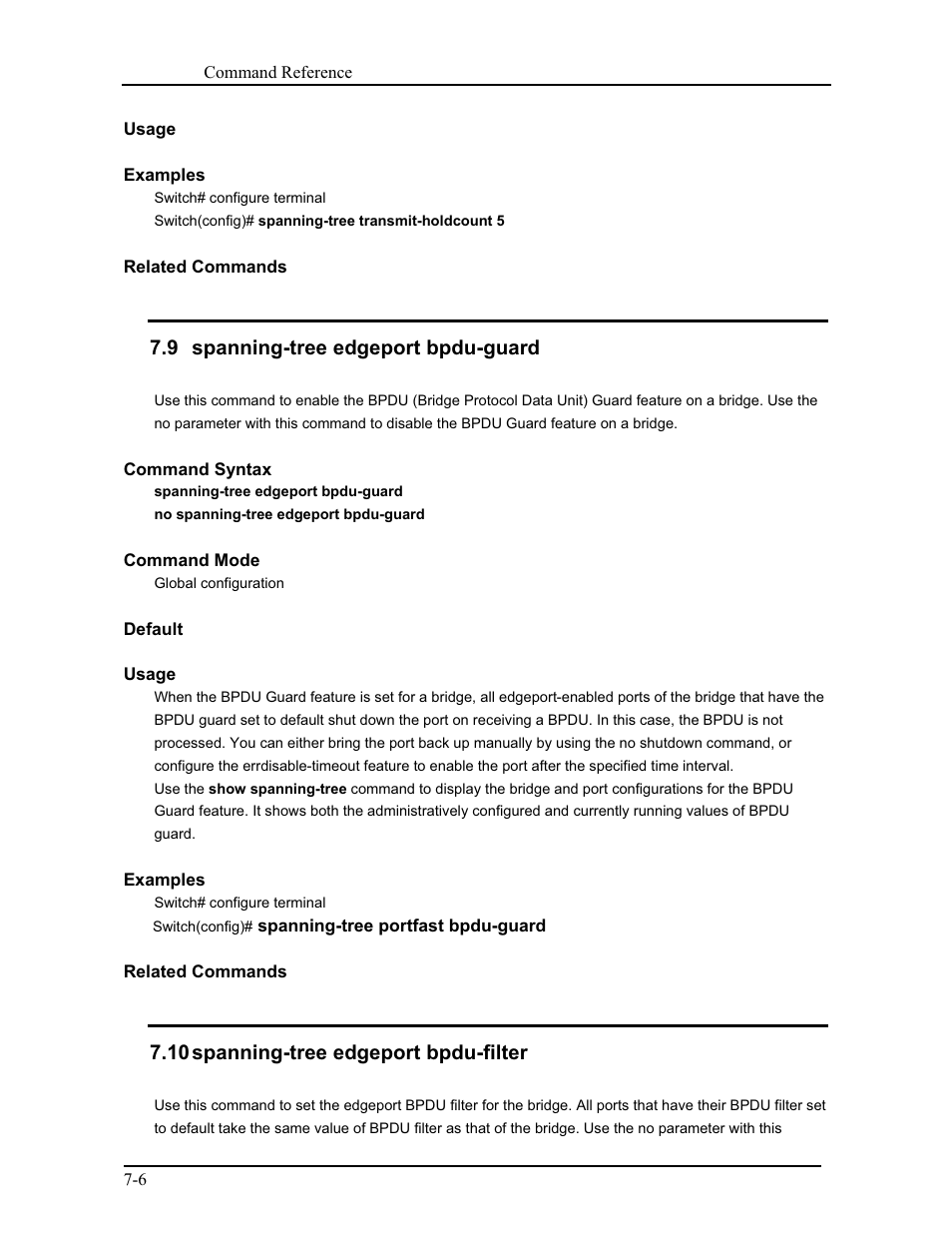 9 spanning-tree edgeport bpdu-guard, 10 spanning-tree edgeport bpdu-filter | CANOGA PERKINS 9171 Command Reference User Manual | Page 109 / 782