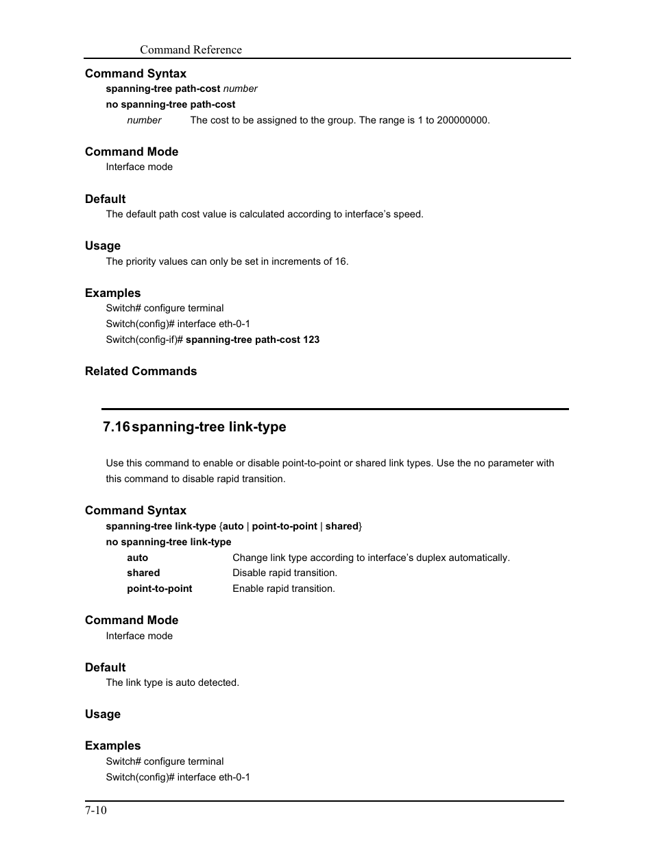16 spanning-tree link-type | CANOGA PERKINS 9171 Command Reference User Manual | Page 113 / 782