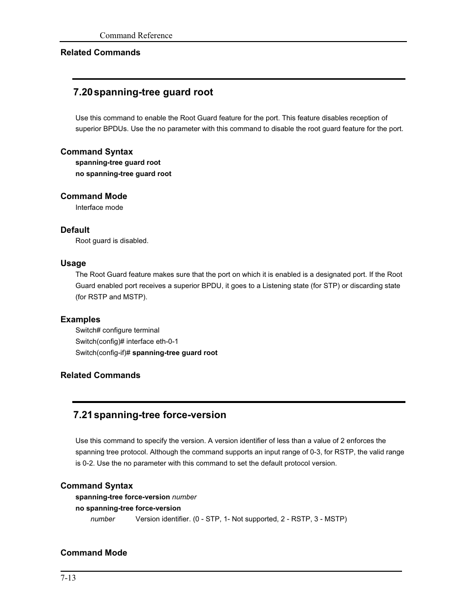 20 spanning-tree guard root, 21 spanning-tree force-version | CANOGA PERKINS 9171 Command Reference User Manual | Page 116 / 782