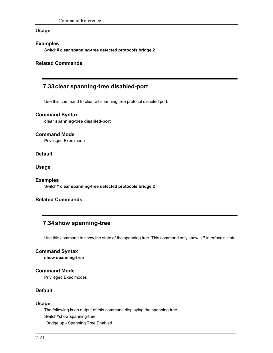 33 clear spanning-tree disabled-port, 34 show spanning-tree | CANOGA PERKINS 9171 Command Reference User Manual | Page 124 / 782