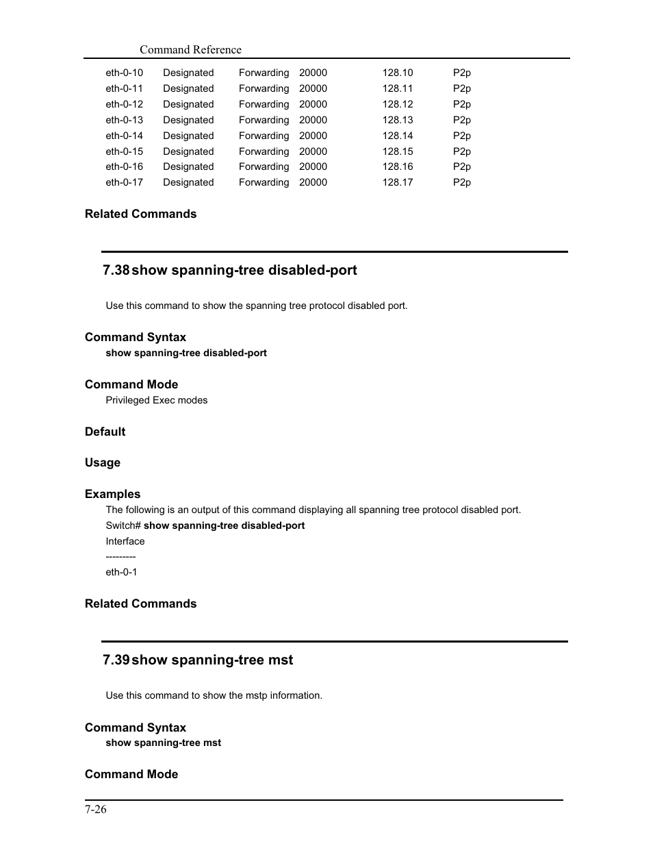 38 show spanning-tree disabled-port, 39 show spanning-tree mst | CANOGA PERKINS 9171 Command Reference User Manual | Page 129 / 782