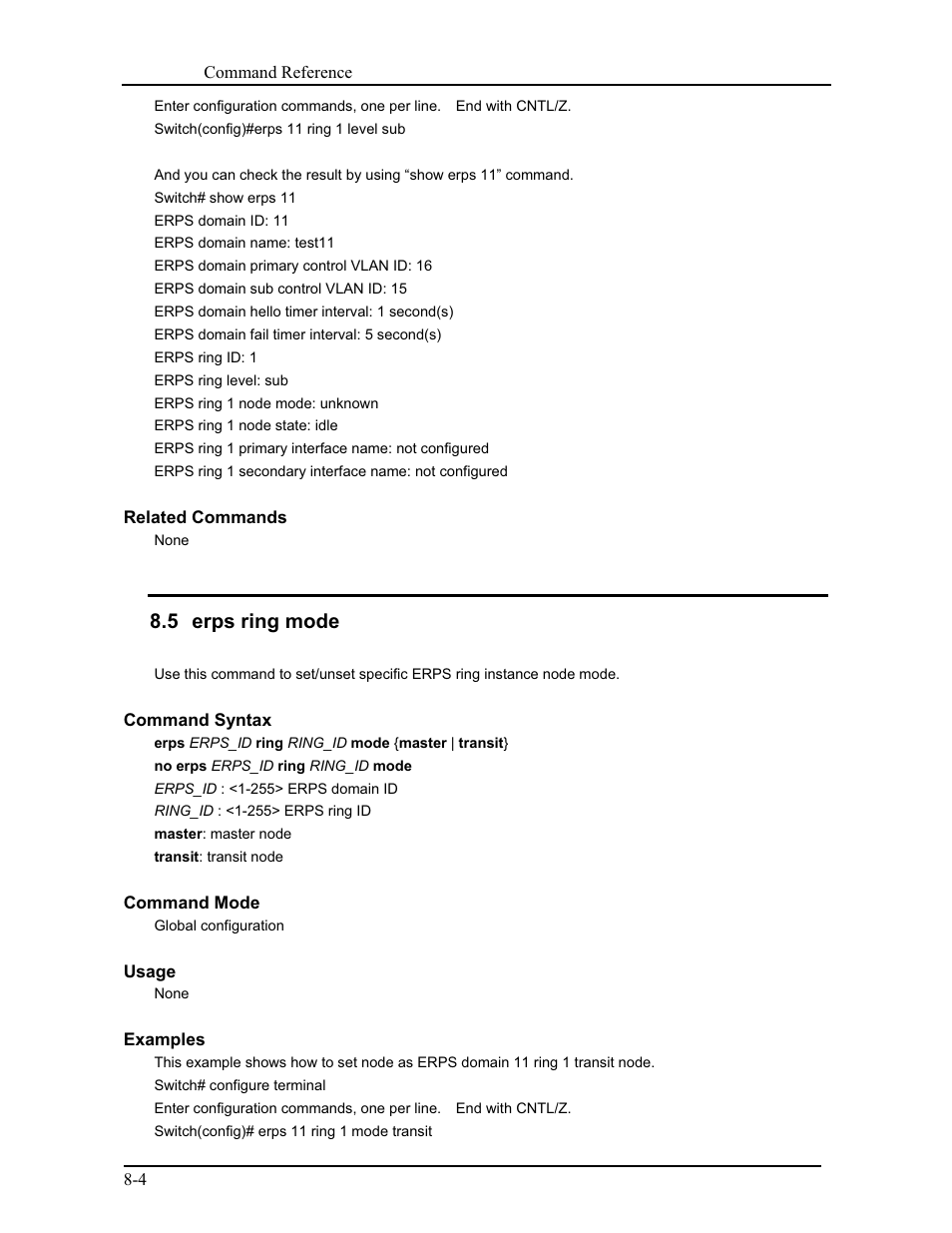 5 erps ring mode | CANOGA PERKINS 9171 Command Reference User Manual | Page 140 / 782