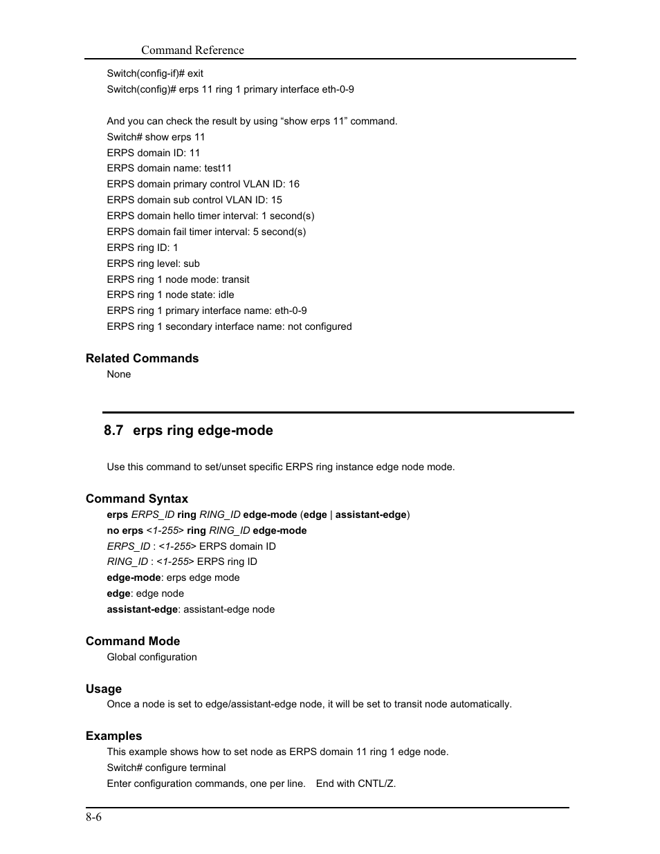 7 erps ring edge-mode | CANOGA PERKINS 9171 Command Reference User Manual | Page 142 / 782