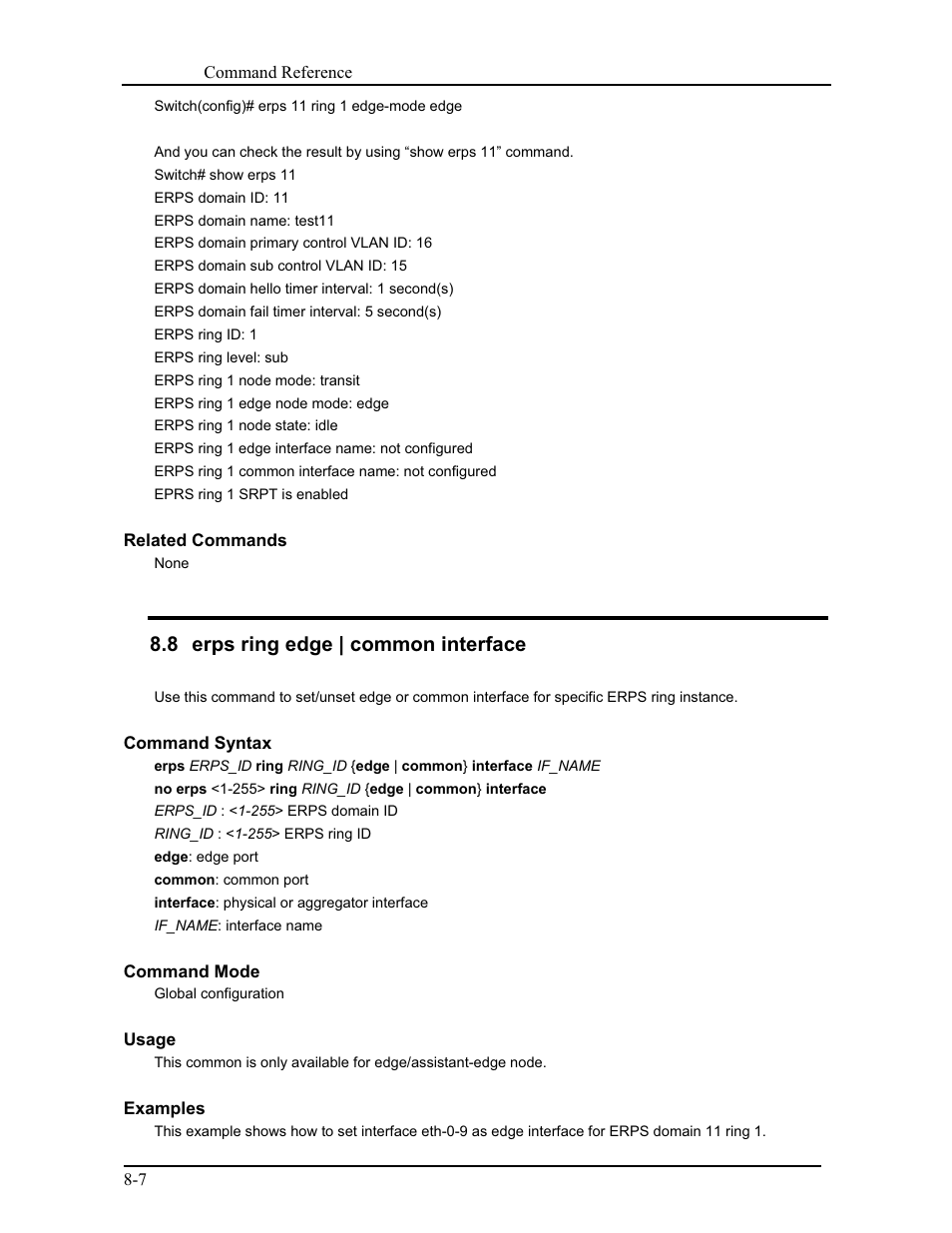 8 erps ring edge | common interface | CANOGA PERKINS 9171 Command Reference User Manual | Page 143 / 782