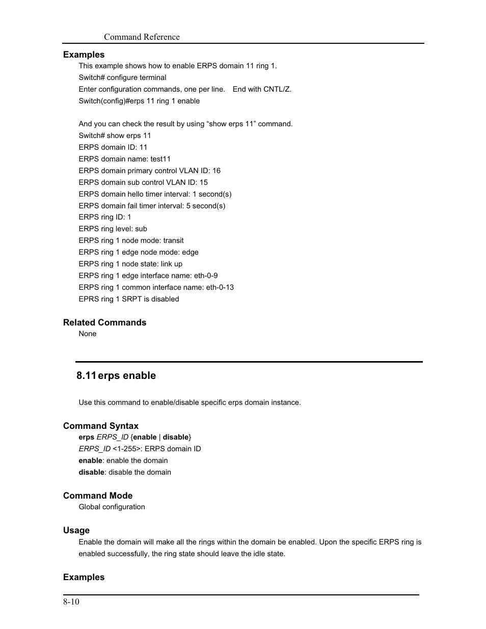 11 erps enable | CANOGA PERKINS 9171 Command Reference User Manual | Page 146 / 782