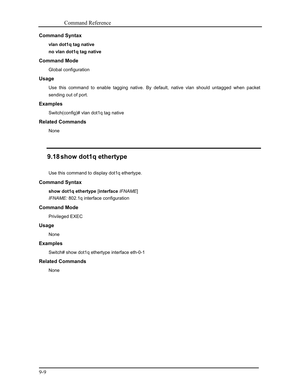 18 show dot1q ethertype | CANOGA PERKINS 9171 Command Reference User Manual | Page 157 / 782