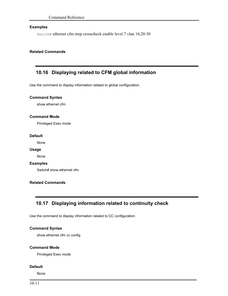 16 displaying related to cfm global information | CANOGA PERKINS 9171 Command Reference User Manual | Page 168 / 782