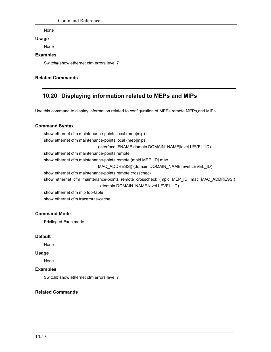 20 displaying information related to meps and mips | CANOGA PERKINS 9171 Command Reference User Manual | Page 170 / 782