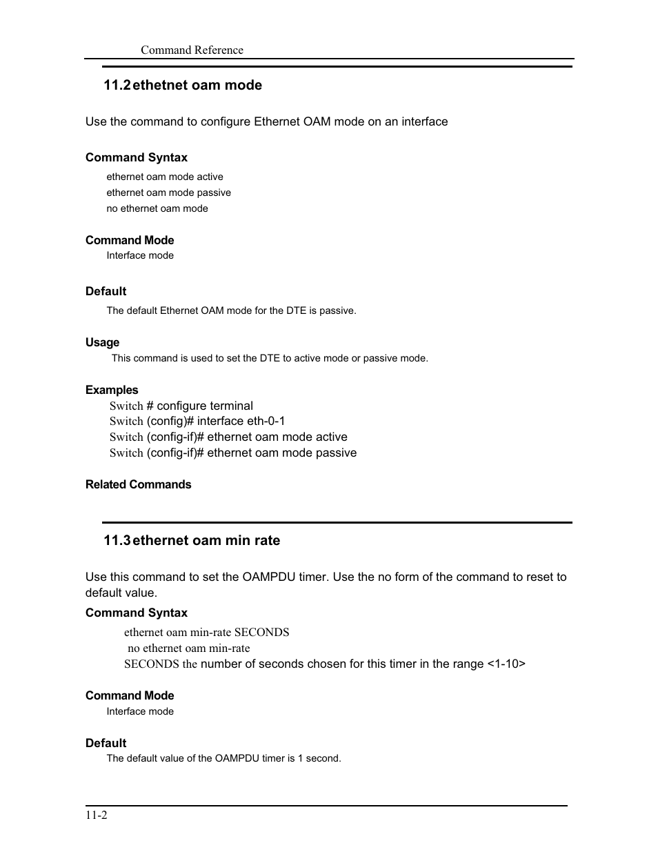 2 ethetnet oam mode, 3 ethernet oam min rate | CANOGA PERKINS 9171 Command Reference User Manual | Page 174 / 782