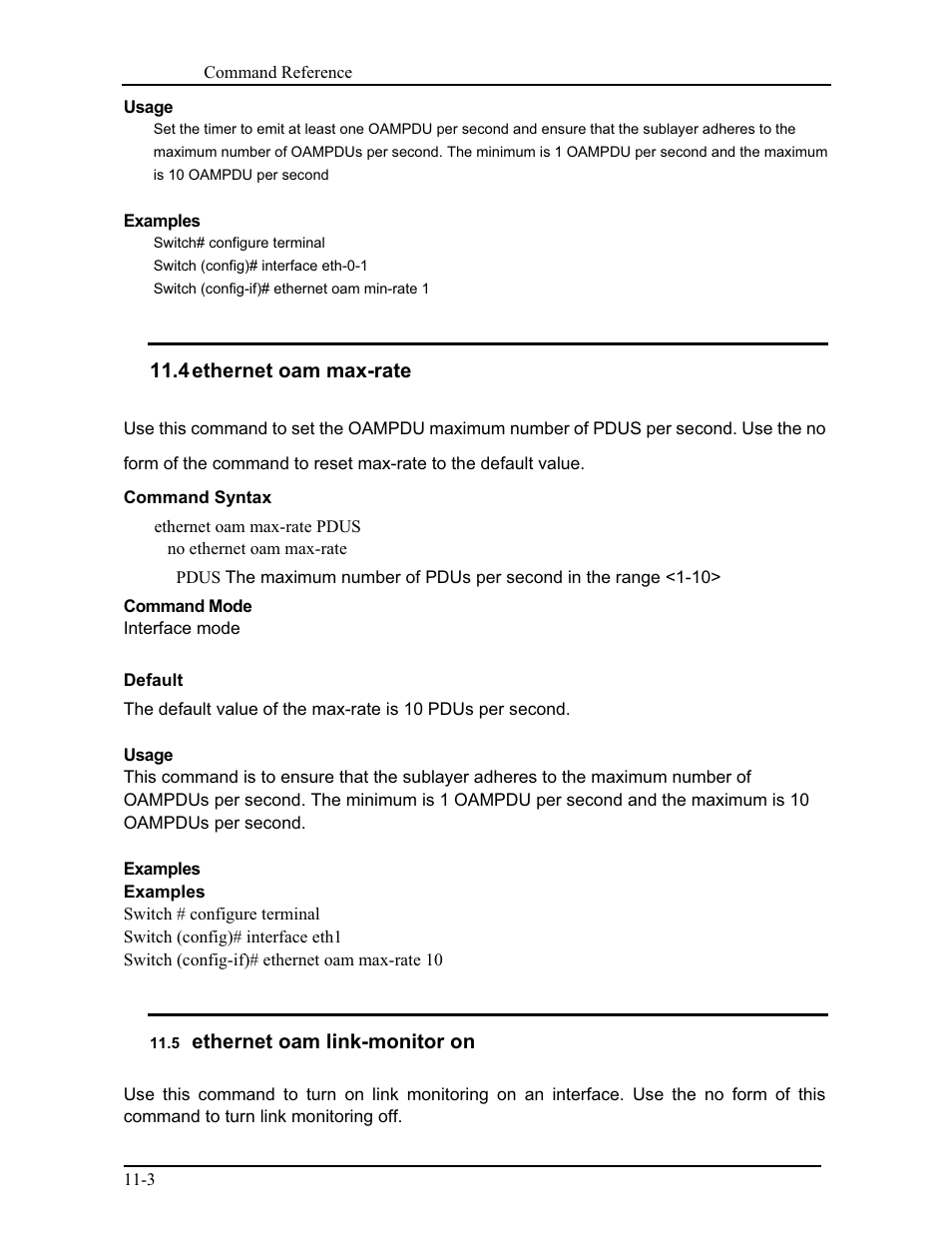 4 ethernet oam max-rate, 5 ethernet oam link-monitor on, Ethernet oam link-monitor on | CANOGA PERKINS 9171 Command Reference User Manual | Page 175 / 782