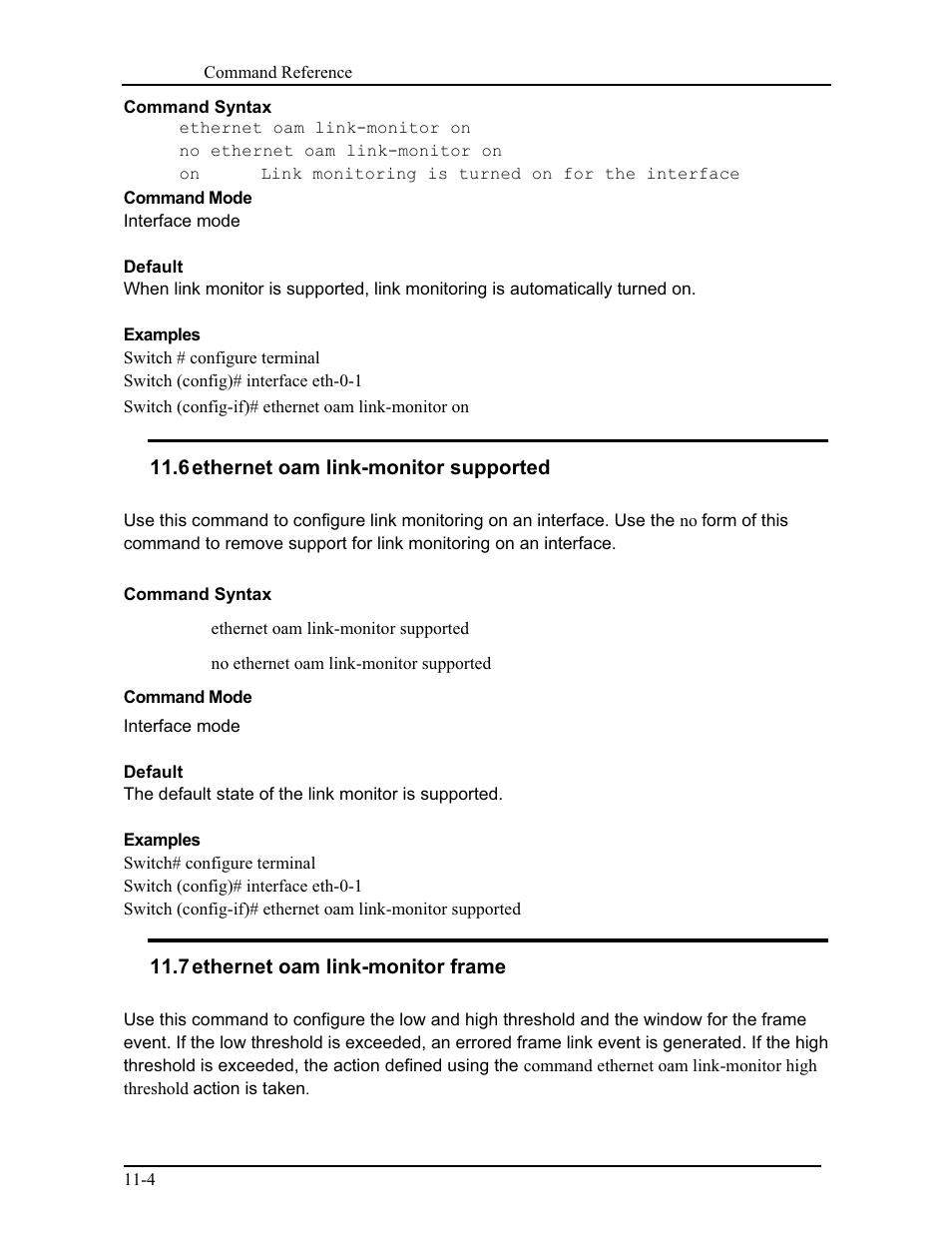 6 ethernet oam link-monitor supported, 7 ethernet oam link-monitor frame | CANOGA PERKINS 9171 Command Reference User Manual | Page 176 / 782